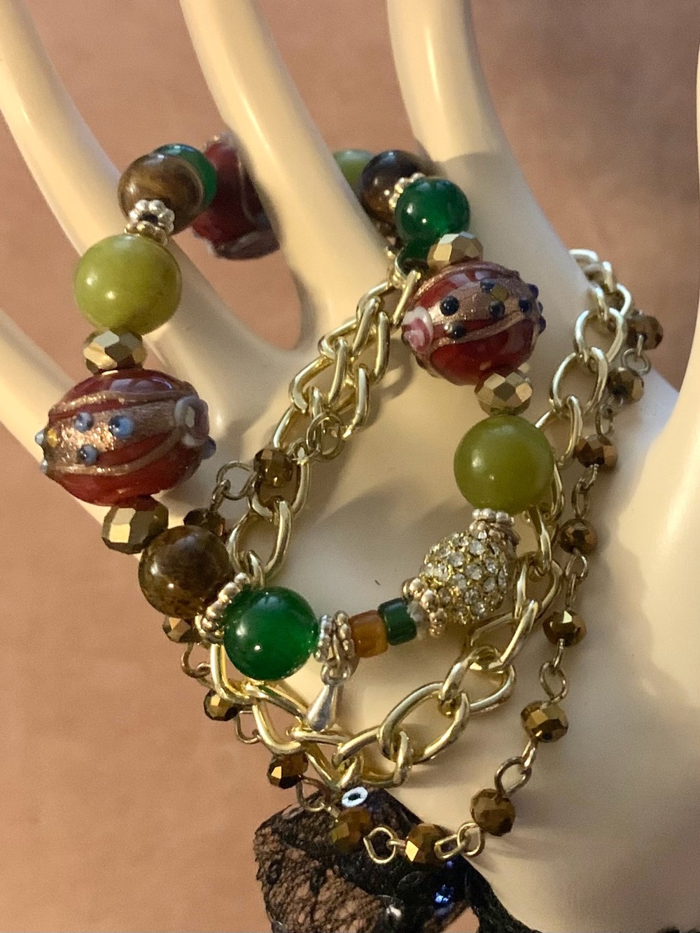 Gemstone & Glass Bracelet Set